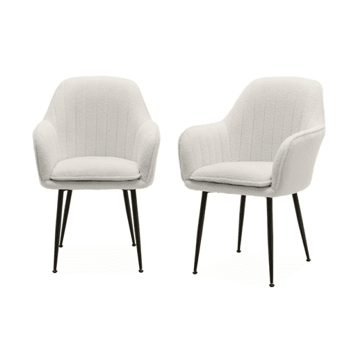 Cadeirãos encaracolado com pernas de metal, set de 2, Shella boucle, Boucle branco, 57x59x84.5 cm