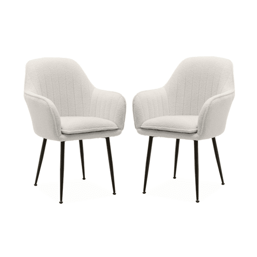 Cadeirãos encaracolado com pernas de metal, set de 2, Shella boucle, Boucle branco, 57x59x84.5 cm