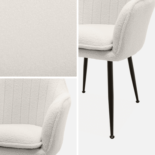 Cadeirãos encaracolado com pernas de metal, set de 2, Shella boucle, Boucle branco, 57x59x84.5 cm
