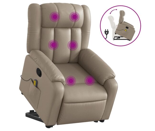 Vidaxl sillón reclinable masaje pie cuero artificial color capuchino