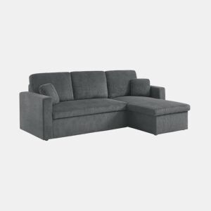 Sofá-cama de canto conversível de 3 lugares, Ida veludo canelado, Cinza escuro, 219x81x68 cm