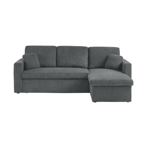 Sofá-cama de canto conversível de 3 lugares, Ida veludo canelado, Cinza escuro, 219x81x68 cm