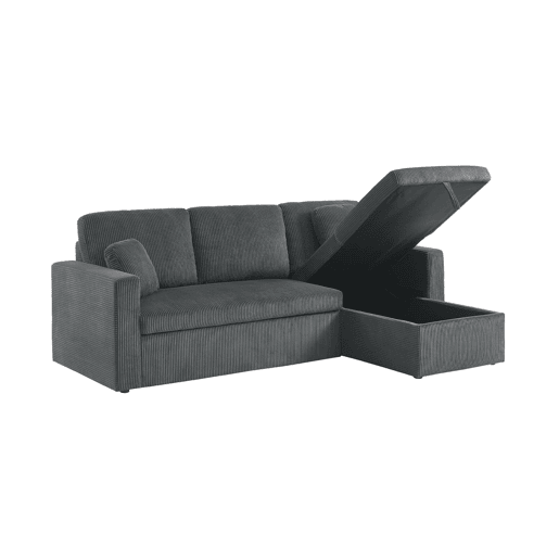 Sofá-cama de canto conversível de 3 lugares, Ida veludo canelado, Cinza escuro, 219x81x68 cm