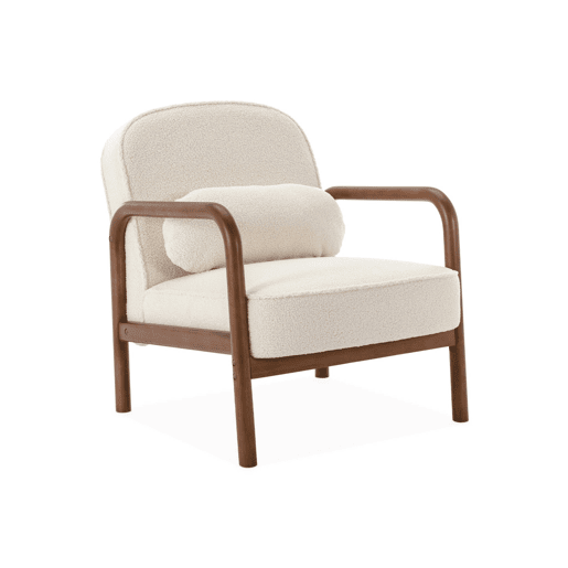 Poltrona escandinava em madeira de hevea e caracóis, Amelie, Creme, 66x82x77 cm