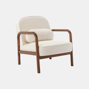 Poltrona escandinava em madeira de hevea e caracóis, Amelie, Creme, 66x82x77 cm