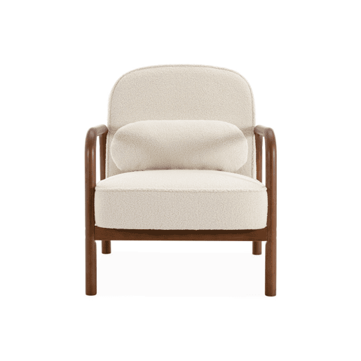 Poltrona escandinava em madeira de hevea e caracóis, Amelie, Creme, 66x82x77 cm