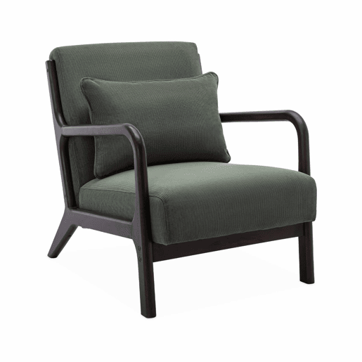Cadeirão escandinavo em veludo cotelê e madeira, Lorens, Verde, 65x80x79 cm Cadeirão escandinavo em veludo cotelê e madeira, Lorens, Verde, 65x80x79 cm