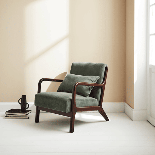 Cadeirão escandinavo em veludo cotelê e madeira, Lorens, Verde, 65x80x79 cm Cadeirão escandinavo em veludo cotelê e madeira, Lorens, Verde, 65x80x79 cm