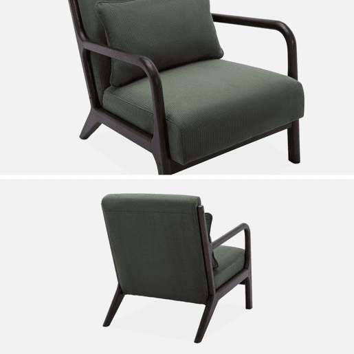 Cadeirão escandinavo em veludo cotelê e madeira, Lorens, Verde, 65x80x79 cm Cadeirão escandinavo em veludo cotelê e madeira, Lorens, Verde, 65x80x79 cm