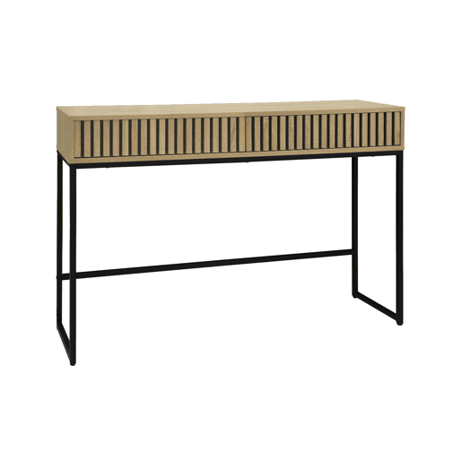 Consola contemporânea efeito de madeira e metal, 120cm, Lisbonne, Natural, 30x120x77 cm