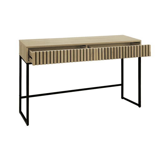 Consola contemporânea efeito de madeira e metal, 120cm, Lisbonne, Natural, 30x120x77 cm