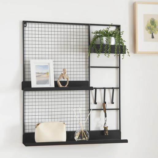 Painel de grelha Westre com prateleiras metálicas 70x60x11cm - Preto en.casa