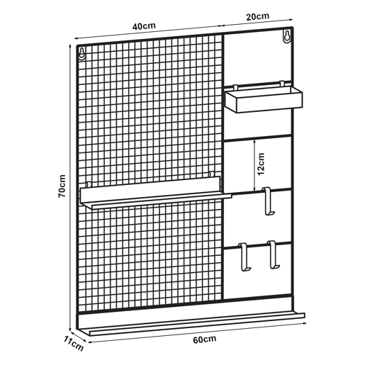 Painel de grelha Westre com prateleiras metálicas 70x60x11cm - Preto en.casa