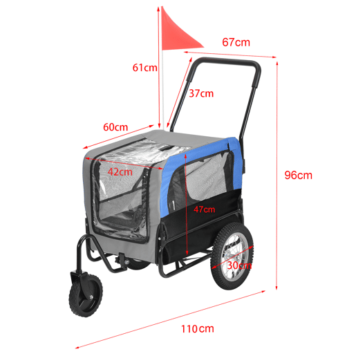 Atrelado para bicicletas para animais de estimação 143 x 67 x 96 cm até 20 kg Azul Cinzento Preto pro.tec