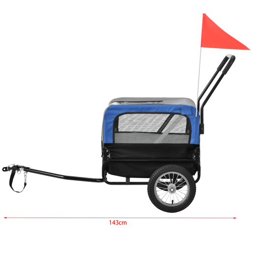 Atrelado para bicicletas para animais de estimação 143 x 67 x 96 cm até 20 kg Azul Cinzento Preto pro.tec