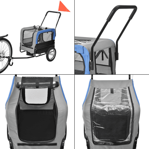 Atrelado para bicicletas para animais de estimação 143 x 67 x 96 cm até 20 kg Azul Cinzento Preto pro.tec