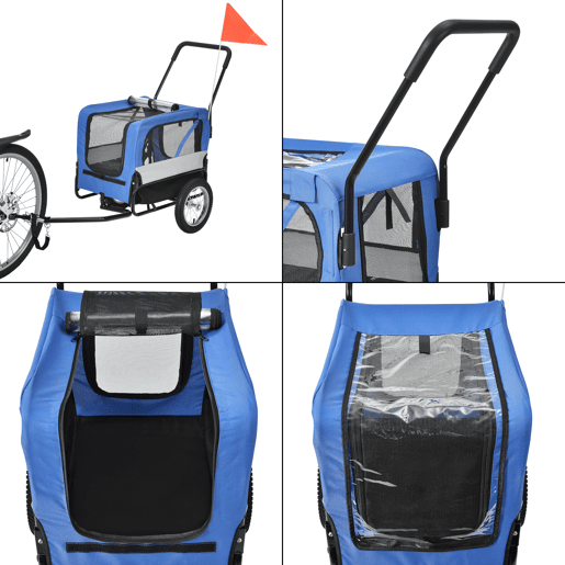 Atrelado para bicicletas para animais de estimação 143 x 67 x 96 cm até 20 kg Azul Cinzento Preto pro.tec