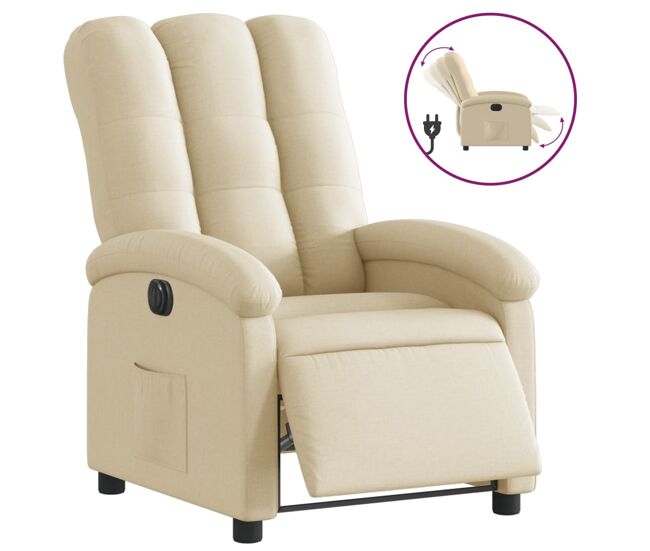 Vidaxl sillón reclinable eléctrico de tela crema