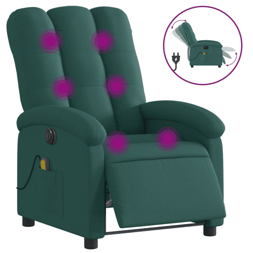 vidaXL Poltrona reclinável de massagens elétrica tecido verde-escuro vidaXL Poltrona reclinável de massagens elétrica tecido verde-escuro