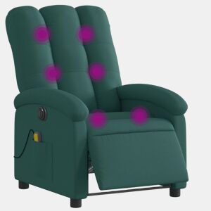 vidaXL Poltrona reclinável de massagens elétrica tecido verde-escuro