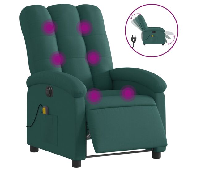 Vidaxl sillón reclinable de masaje eléctrico tela verde oscuro