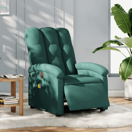 vidaXL Poltrona reclinável de massagens elétrica tecido verde-escuro vidaXL Poltrona reclinável de massagens elétrica tecido verde-escuro