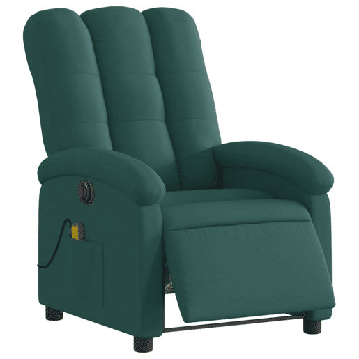 vidaXL Poltrona reclinável de massagens elétrica tecido verde-escuro vidaXL Poltrona reclinável de massagens elétrica tecido verde-escuro