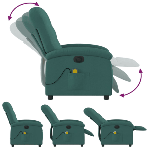 vidaXL Poltrona reclinável de massagens elétrica tecido verde-escuro vidaXL Poltrona reclinável de massagens elétrica tecido verde-escuro