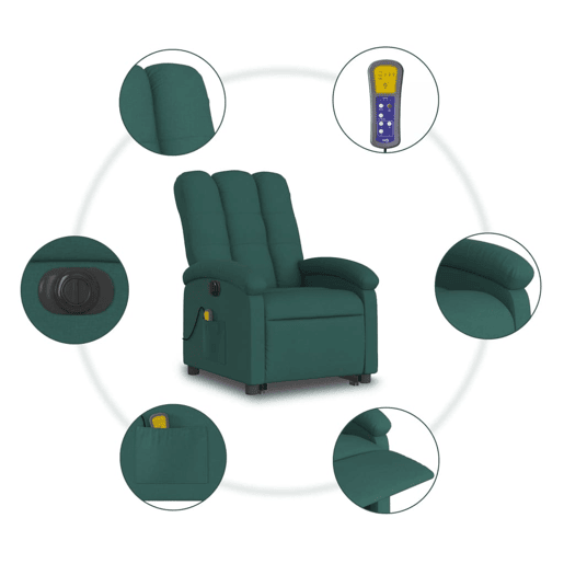 vidaXL Poltrona reclinável de massagens elétrica tecido verde-escuro vidaXL Poltrona reclinável de massagens elétrica tecido verde-escuro