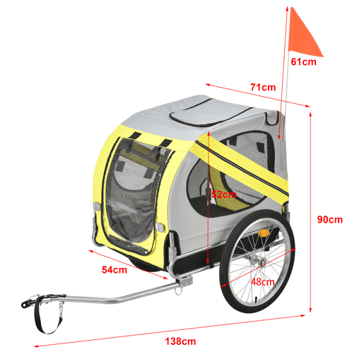 Atrelado para bicicletas para animais de estimação 138 x 71 x 90 cm até 26 kg Amarelo Preto pro.tec