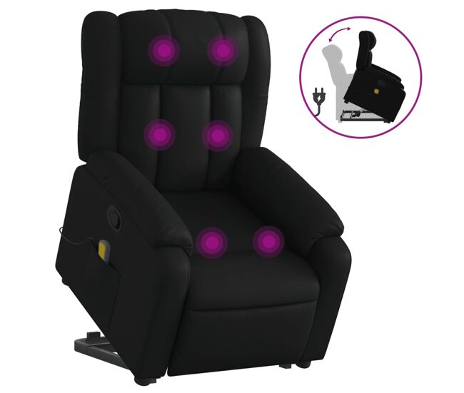 Vidaxl sillón reclinable de masaje de pie cuero artificial negro