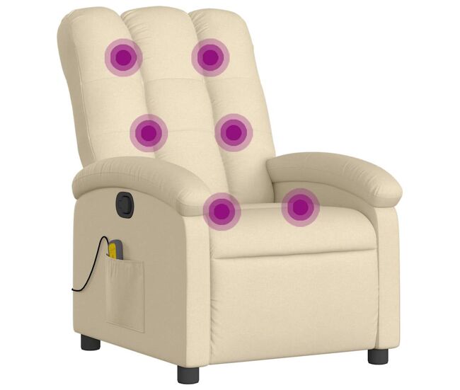 Vidaxl sillón de masaje reclinable de tela crema