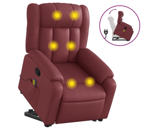 Vidaxl sillón reclinable de masaje de pie cuero artificial rojo tinto