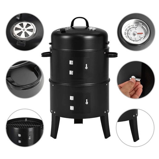 WELL HOME - Fumador de Churrasco com 2 Grelhadores e Termômetro