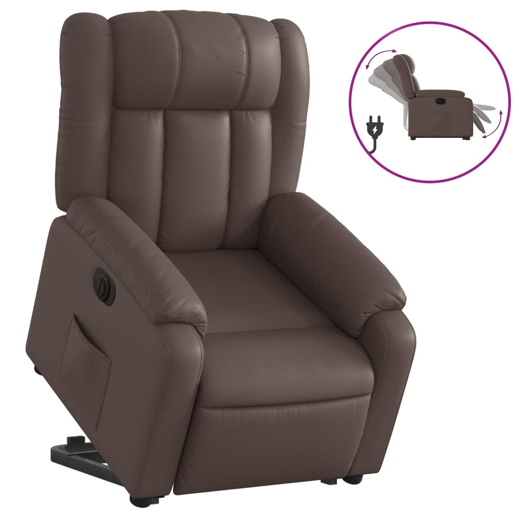 Vidaxl sillón reclinable elevable eléctrico de cuero sintético marrón