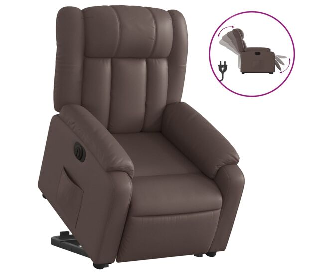 Vidaxl sillón reclinable elevable eléctrico de cuero sintético marrón