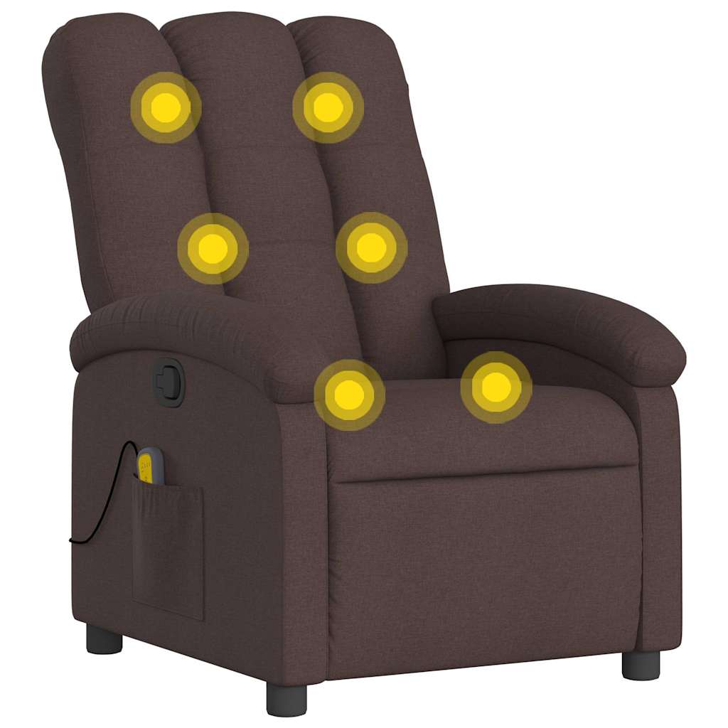 Vidaxl sillón de masaje reclinable de tela marrón oscuro