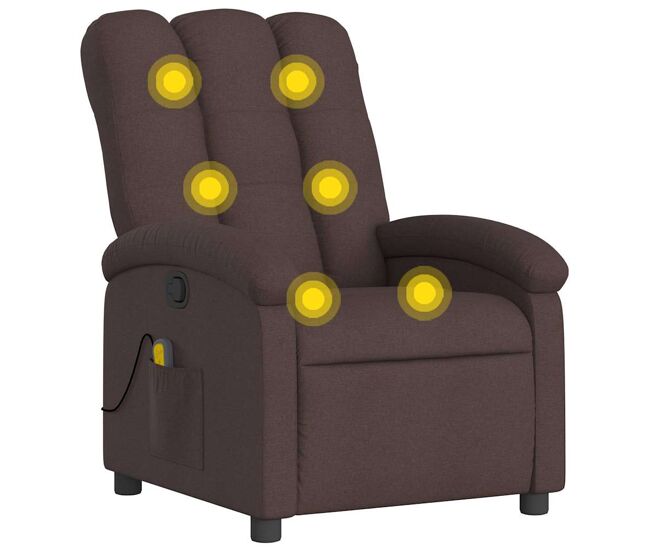 Vidaxl sillón de masaje reclinable de tela marrón oscuro