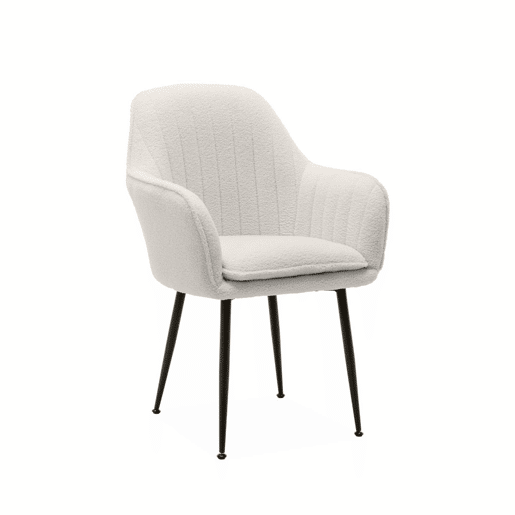 Cadeirão encaracolado com pernas de metal, Shella boucle, Boucle branco, 57x59x84.5 cm