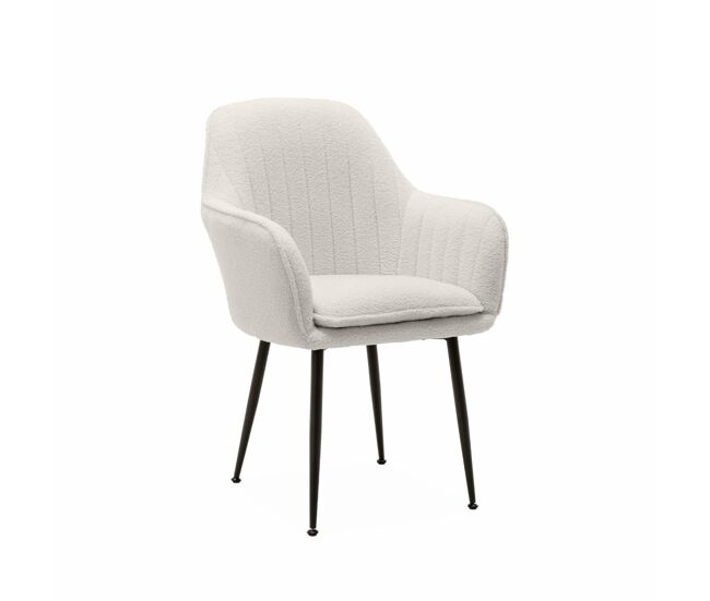 Sillón en borreguito con patas de metal, shella borreguito, borreguito blanco, 57x59x84.5 cm