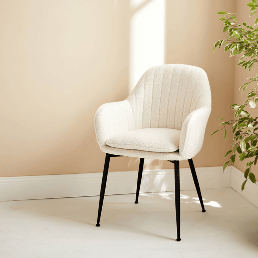 Cadeirão encaracolado com pernas de metal, Shella boucle, Boucle branco, 57x59x84.5 cm