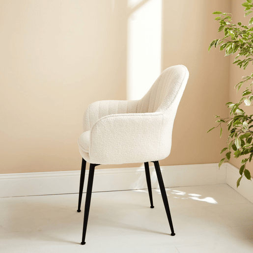 Cadeirão encaracolado com pernas de metal, Shella boucle, Boucle branco, 57x59x84.5 cm