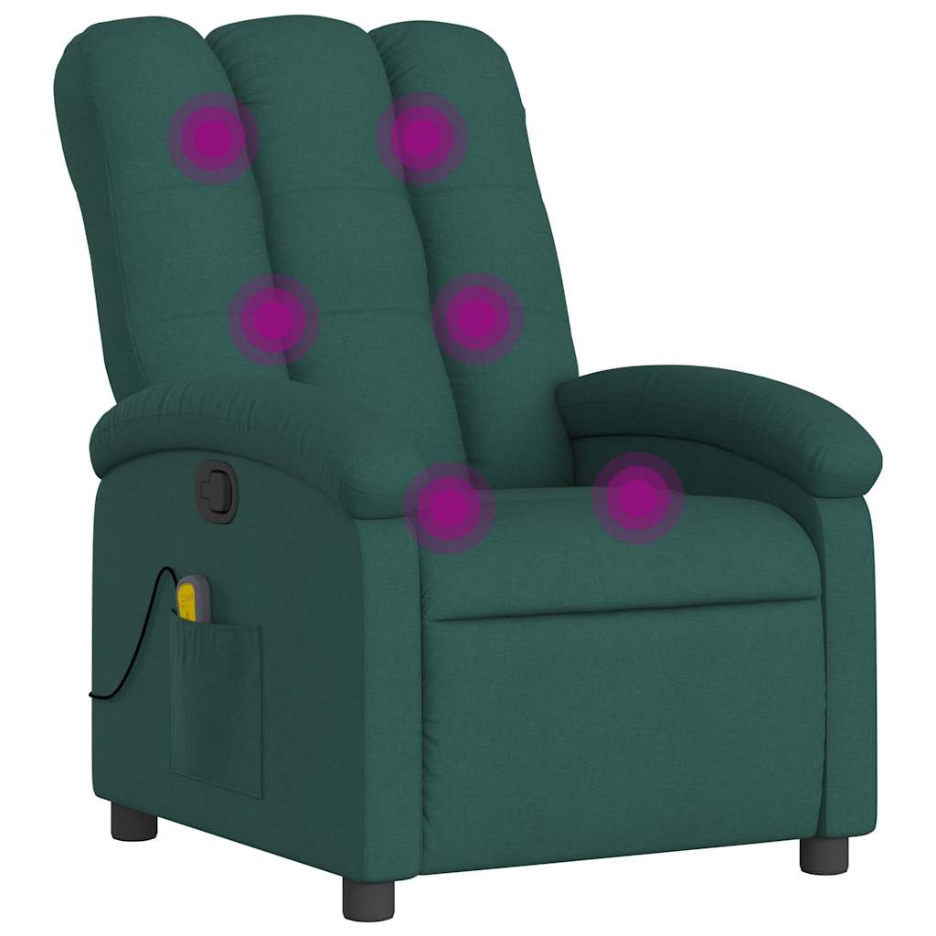 Vidaxl sillón de masaje reclinable de tela verde oscuro