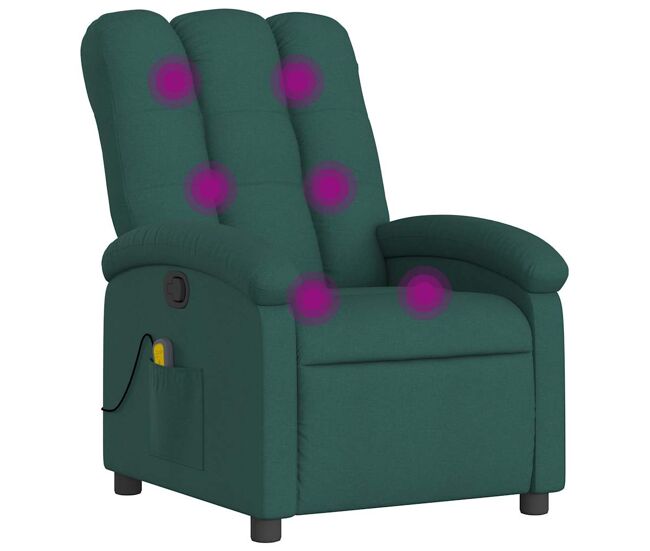 Vidaxl sillón de masaje reclinable de tela verde oscuro