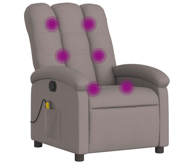 Vidaxl sillón de masaje reclinable de tela gris taupé