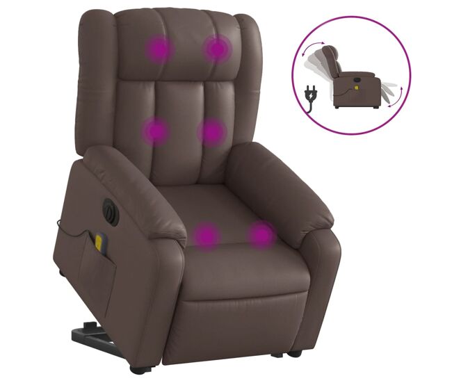 Vidaxl sillón de masaje elevable eléctrico cuero sintético marrón
