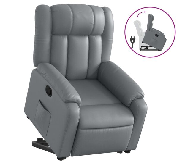 Vidaxl sillón reclinable elevable cuero artificial gris