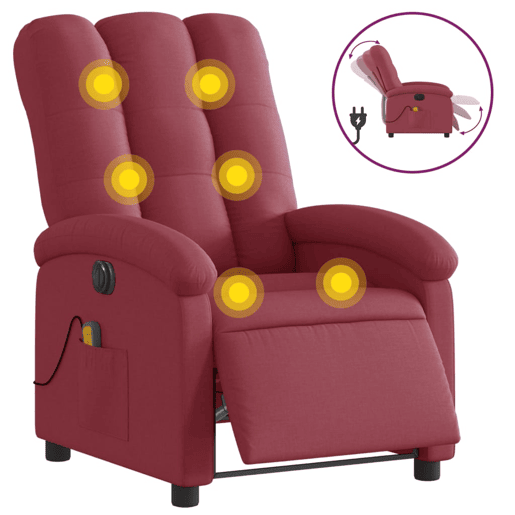 vidaXL Poltrona reclinável de massagens elétrica tecido vermelho tinto vidaXL Poltrona reclinável de massagens elétrica tecido vermelho tinto