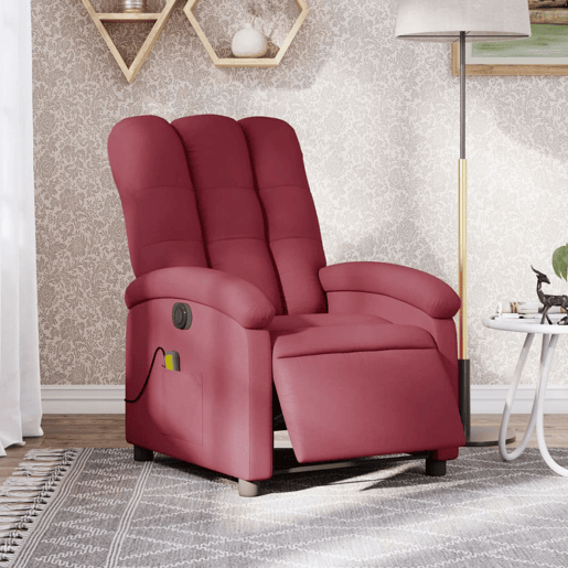vidaXL Poltrona reclinável de massagens elétrica tecido vermelho tinto vidaXL Poltrona reclinável de massagens elétrica tecido vermelho tinto