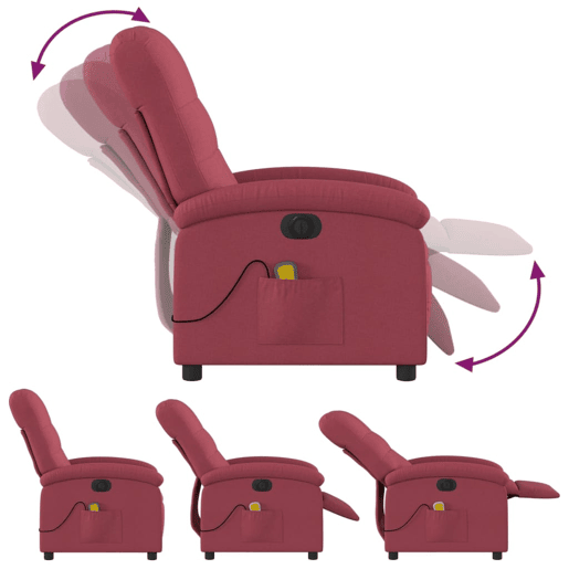 vidaXL Poltrona reclinável de massagens elétrica tecido vermelho tinto vidaXL Poltrona reclinável de massagens elétrica tecido vermelho tinto